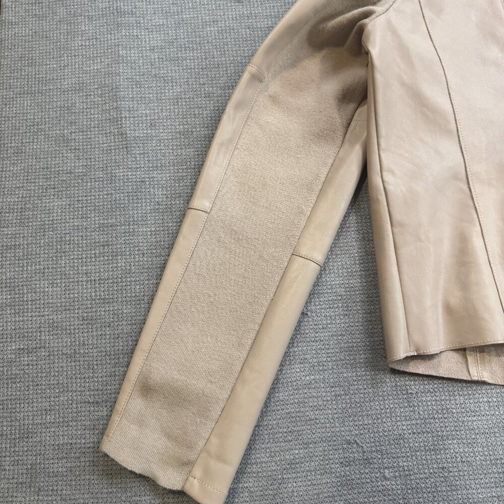 Bagatelle Womens Size L Beige Faux Leather Draped Jacket Open Front Long Sleeve - Picture 12 of 16